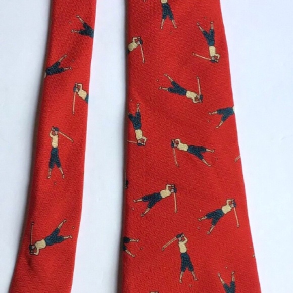 Harry Rosen red with golfers print silk tie made in Canada 🇨🇦 - Picture 4 of 5